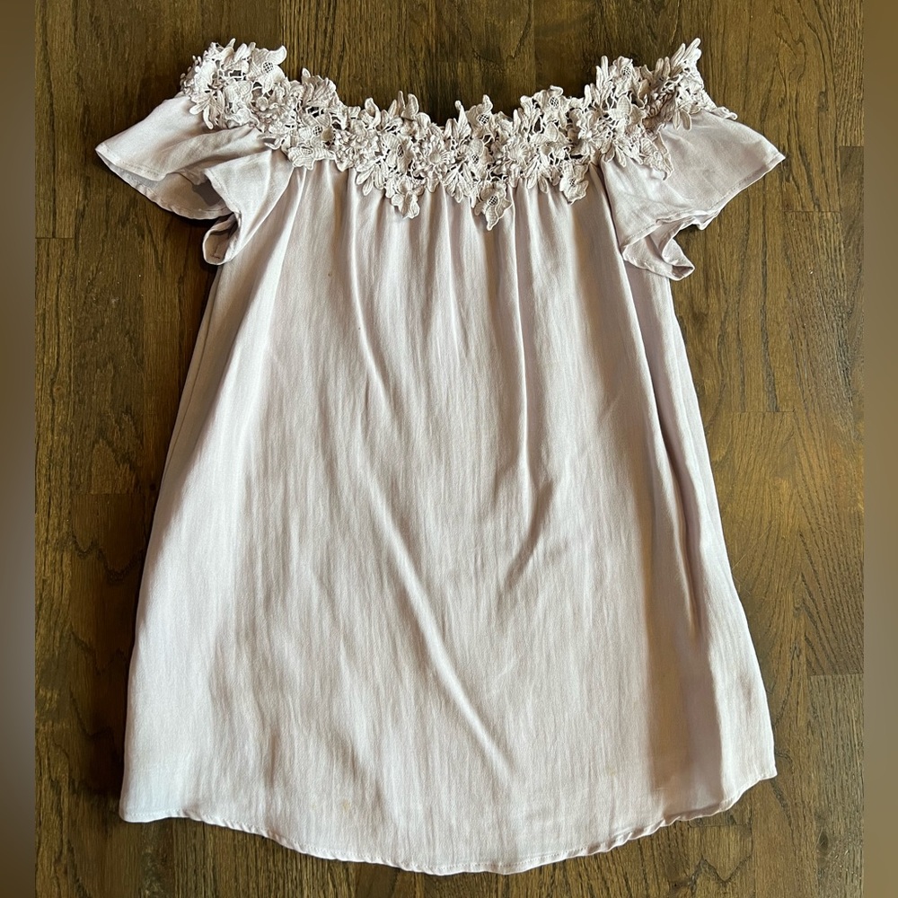 Lace off-shoulder mini dress